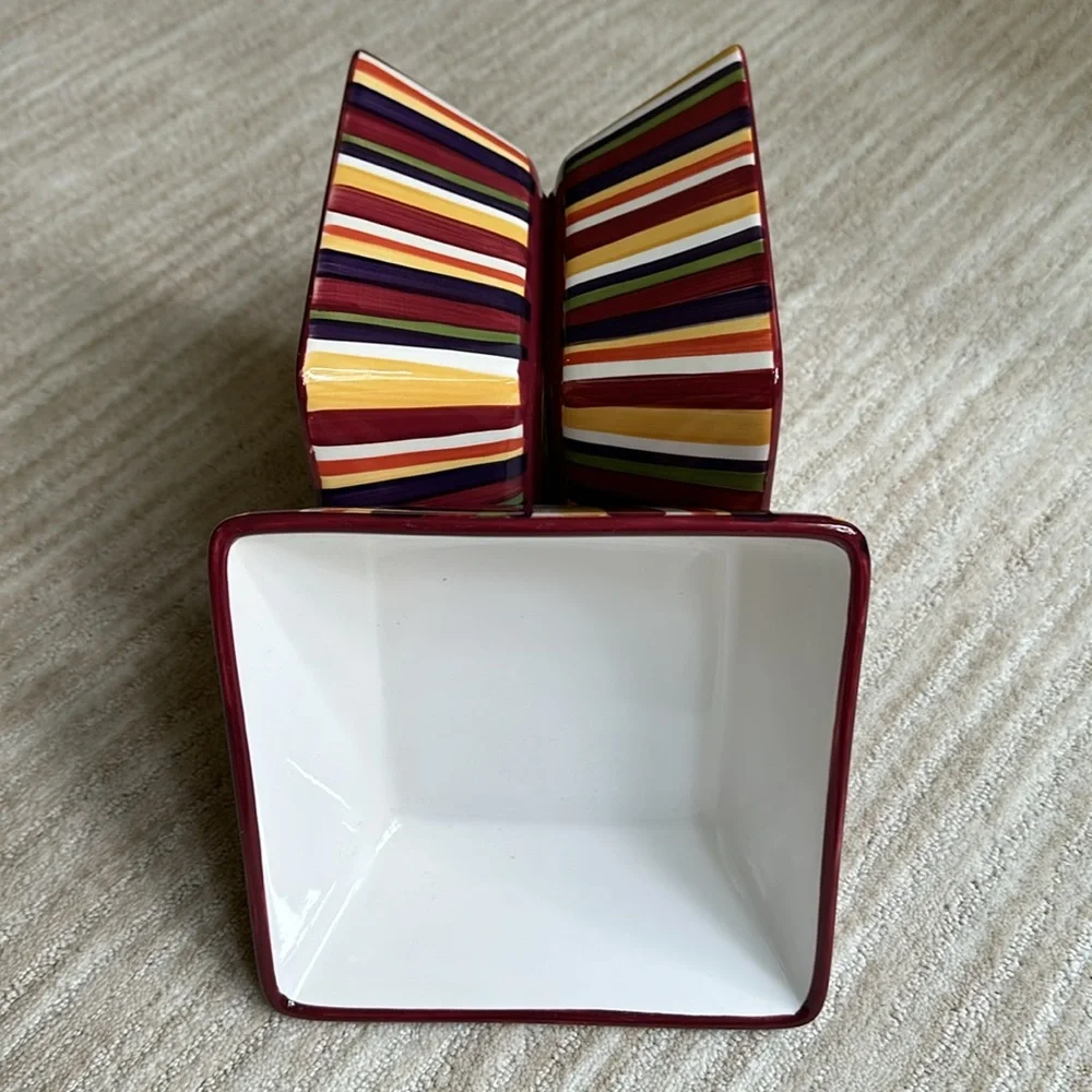 Pampered Chef Simple Additions Square Serving Bowl Stripes 7 1/4” x 3”